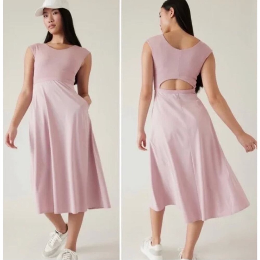 Athleta Dusty Pink Midi Dress with Back Cutout